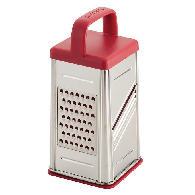 TOOLS AND GADGETS STAINLESS STEEL BOX GRATER FOR VEGETABLES CHOCOLATE HARD CHEESES AND MORE RED943 X 884 X 806 INCHES