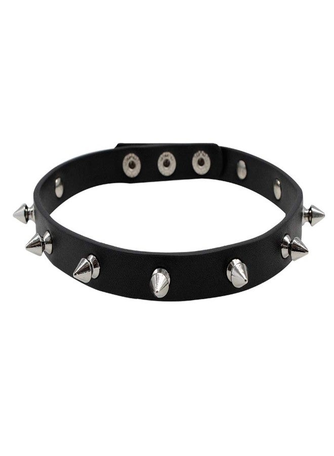 Macoking Leather Studded Bracelet Choker Punk Spike Rivet Cuff Metal Black Wristband - Image 2