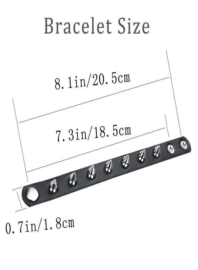 Macoking Leather Studded Bracelet Choker Punk Spike Rivet Cuff Metal Black Wristband - Image 5