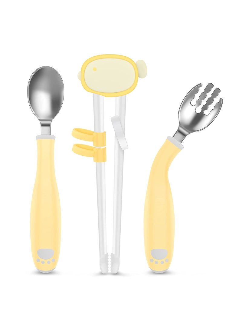 SYOSI - 3 Pieces Toddler Utensils Kids Training Chopsticks and Bendable Stainless Steel Toddler Fork and Spoon for Child and Toddler Safe Flatware Set - Image 1