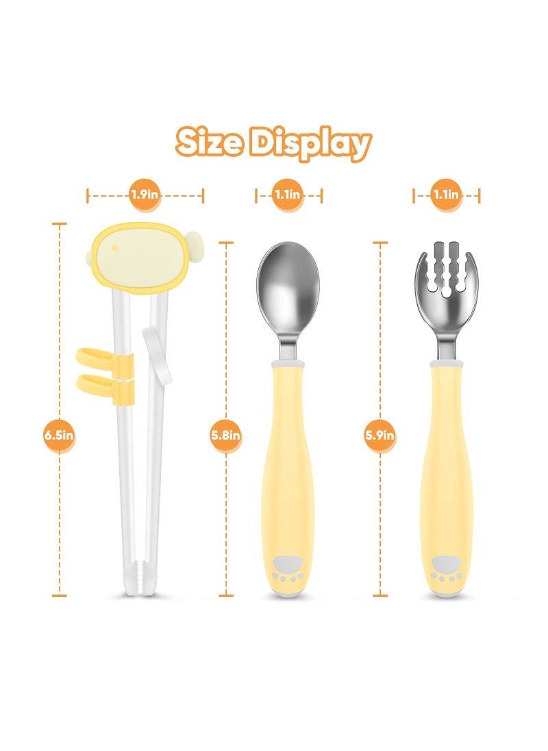 SYOSI - 3 Pieces Toddler Utensils Kids Training Chopsticks and Bendable Stainless Steel Toddler Fork and Spoon for Child and Toddler Safe Flatware Set - Image 1