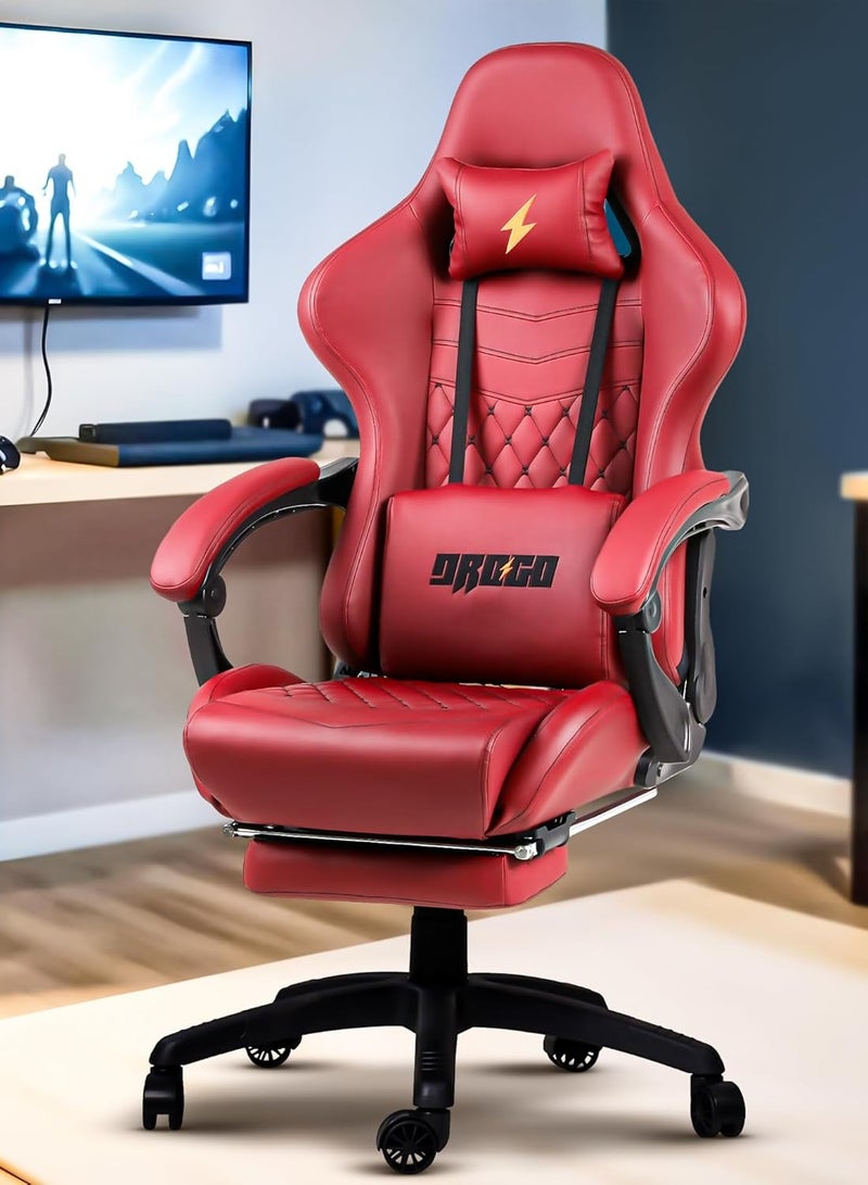 DROGO Gaming Chair Drogo Ergonomic  with 7 Way adjustable Seat, PU Leather Material Desk Chair Head & USB Massager Lumbar Pillow Video Games Chair Home Office Chair with Full Reclining Back Footrest Maroon - Image 1