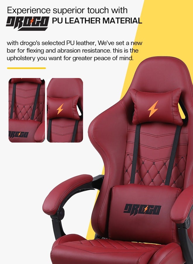 DROGO Gaming Chair Drogo Ergonomic  with 7 Way adjustable Seat, PU Leather Material Desk Chair Head & USB Massager Lumbar Pillow Video Games Chair Home Office Chair with Full Reclining Back Footrest Maroon - Image 3