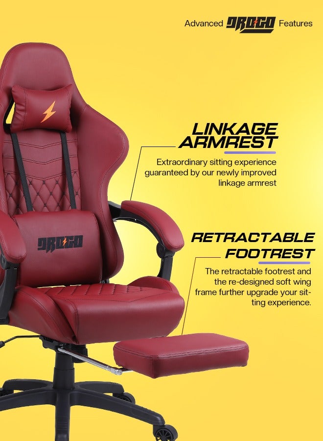 DROGO Gaming Chair Drogo Ergonomic  with 7 Way adjustable Seat, PU Leather Material Desk Chair Head & USB Massager Lumbar Pillow Video Games Chair Home Office Chair with Full Reclining Back Footrest Maroon - Image 2