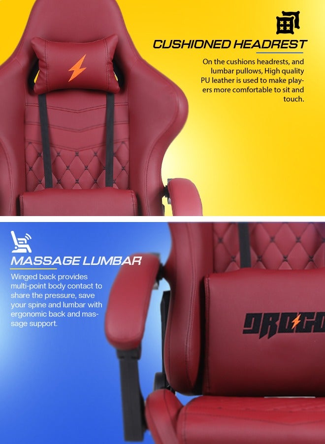 DROGO Gaming Chair Drogo Ergonomic  with 7 Way adjustable Seat, PU Leather Material Desk Chair Head & USB Massager Lumbar Pillow Video Games Chair Home Office Chair with Full Reclining Back Footrest Maroon - Image 4