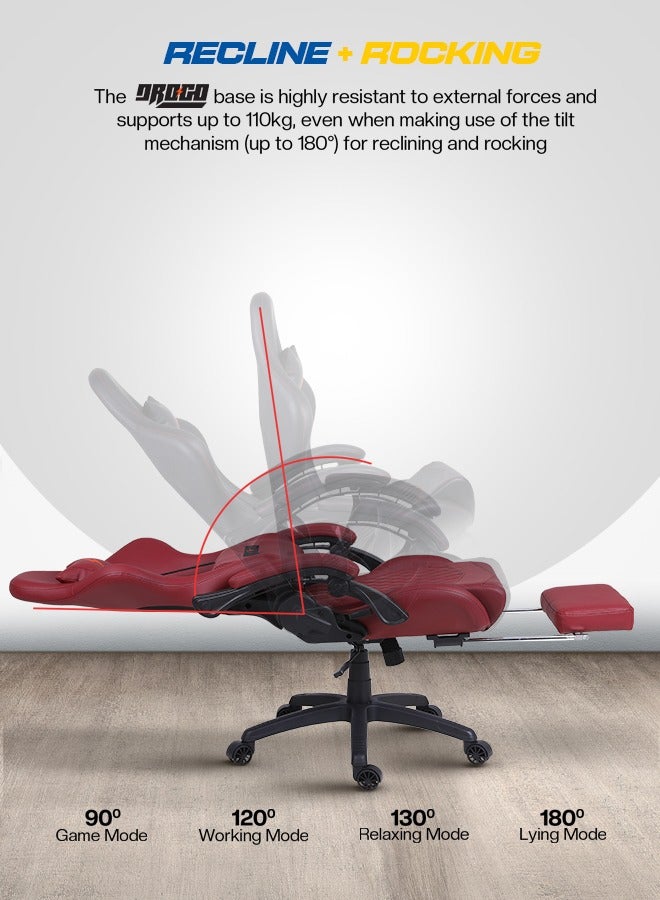 DROGO Gaming Chair Drogo Ergonomic  with 7 Way adjustable Seat, PU Leather Material Desk Chair Head & USB Massager Lumbar Pillow Video Games Chair Home Office Chair with Full Reclining Back Footrest Maroon - Image 5