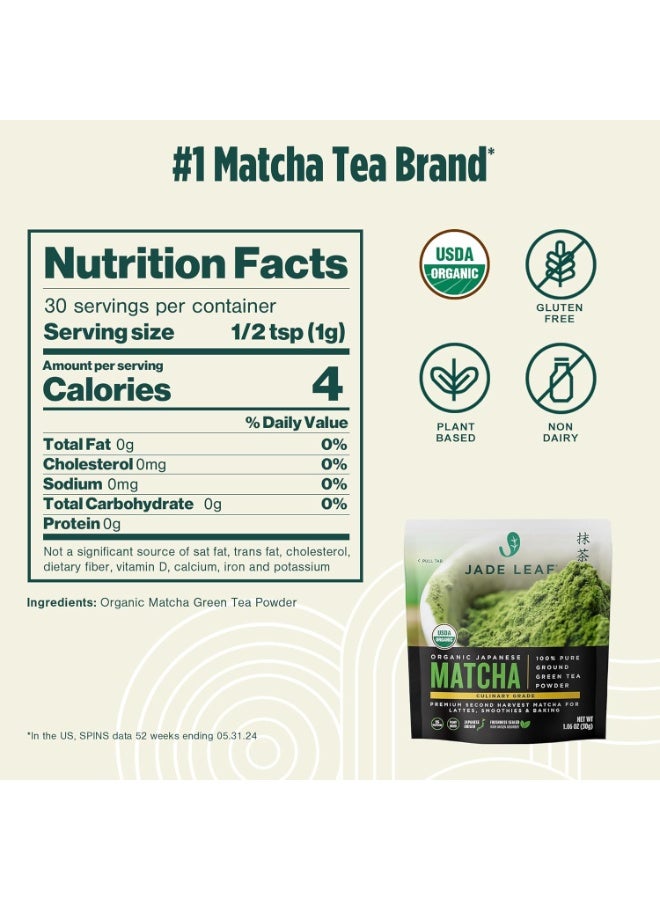 Jade Leaf Organic Green Tea Powder - Culinary Grade Premium Second Harvest - Authentic Japanese Origin (1.06 Ounce Resealable Pouch) - Image 2