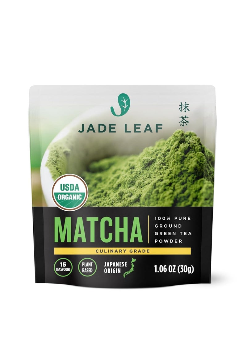 Jade Leaf Organic Green Tea Powder - Culinary Grade Premium Second Harvest - Authentic Japanese Origin (1.06 Ounce Resealable Pouch) - Image 1