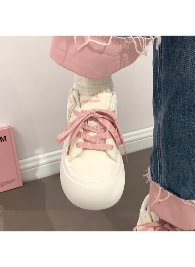 Pull Back Warrior Women's New Style Platform Sneakers Thick-soled Height-increasing Casual All-match White Shoes 4737z White/pink Size 37 - Image 1