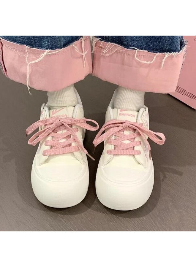 Pull Back Warrior Women's New Style Platform Sneakers Thick-soled Height-increasing Casual All-match White Shoes 4737z White/pink Size 37 - Image 3
