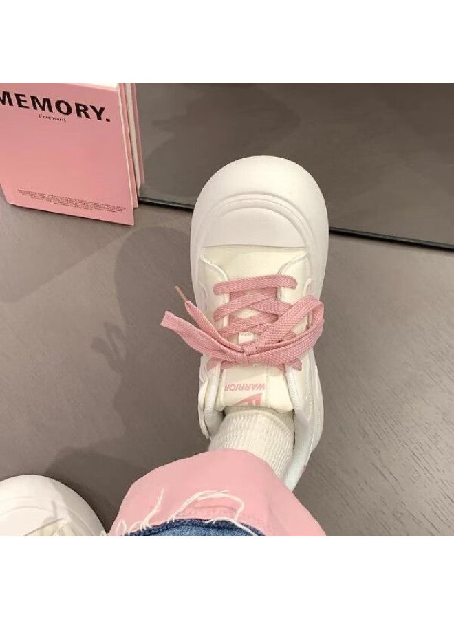 Pull Back Warrior Women's New Style Platform Sneakers Thick-soled Height-increasing Casual All-match White Shoes 4737z White/pink Size 37 - Image 2