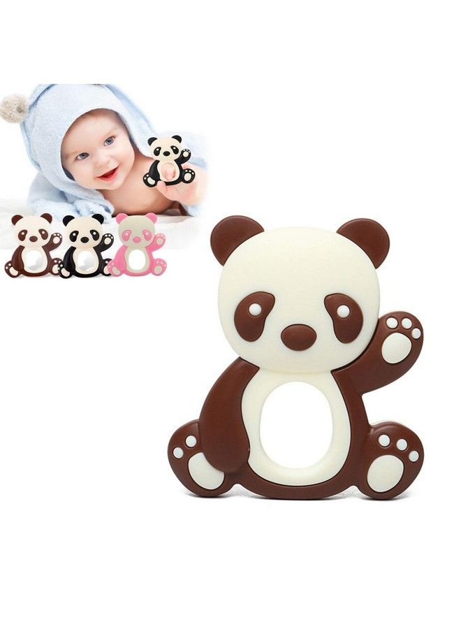 iSweven Teethers For Babies ; Bpa Free Silicone Soft Baby Toys ; Panda Shaped Baby Gum Molar Chew Toy Releive Long Tooth Pain ; Toodle Teething Pacifier (3 12 Months Brown) - Image 1