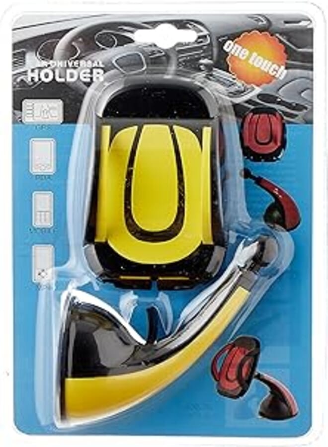 OR Car Phone Holder JS-005 2in1 for Dashboard/Windshield with 360° Rotation, Arms Height adjustable Stable fits all smartphones - Yellow