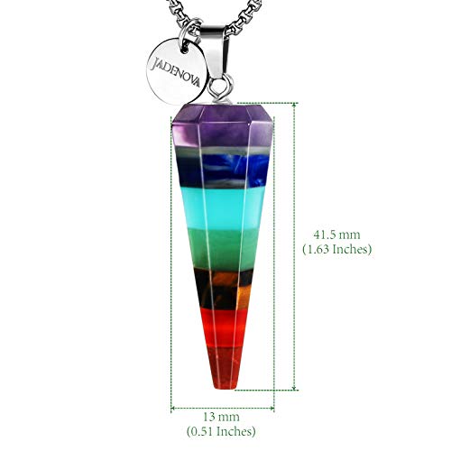 JADENOVA 7 Chakra Necklace Pendant Cone-shaped Energy Healing Gemstone Crystal Dowsing Divination Pendulum 18 Inches Stainless Steel Chain - Image 4
