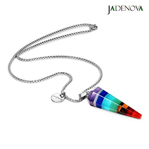 JADENOVA 7 Chakra Necklace Pendant Cone-shaped Energy Healing Gemstone Crystal Dowsing Divination Pendulum 18 Inches Stainless Steel Chain - Image 3
