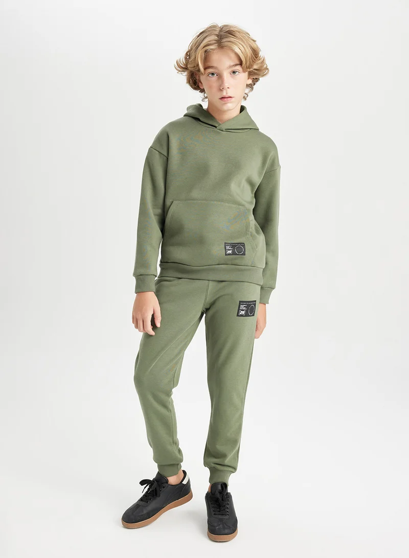 DeFacto Khaki Oversized Fit Hoodie With Pockets Thick School Sweatshirt