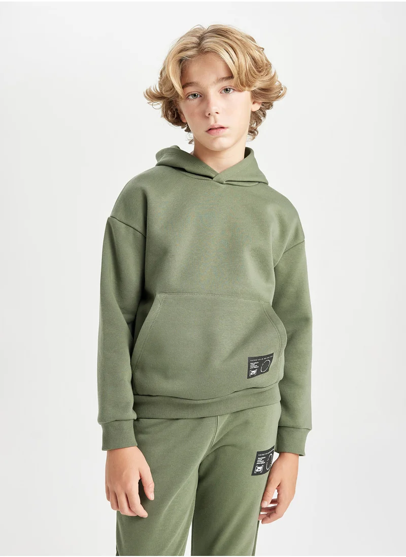 ديفاكتو Khaki Oversized Fit Hoodie With Pockets Thick School Sweatshirt