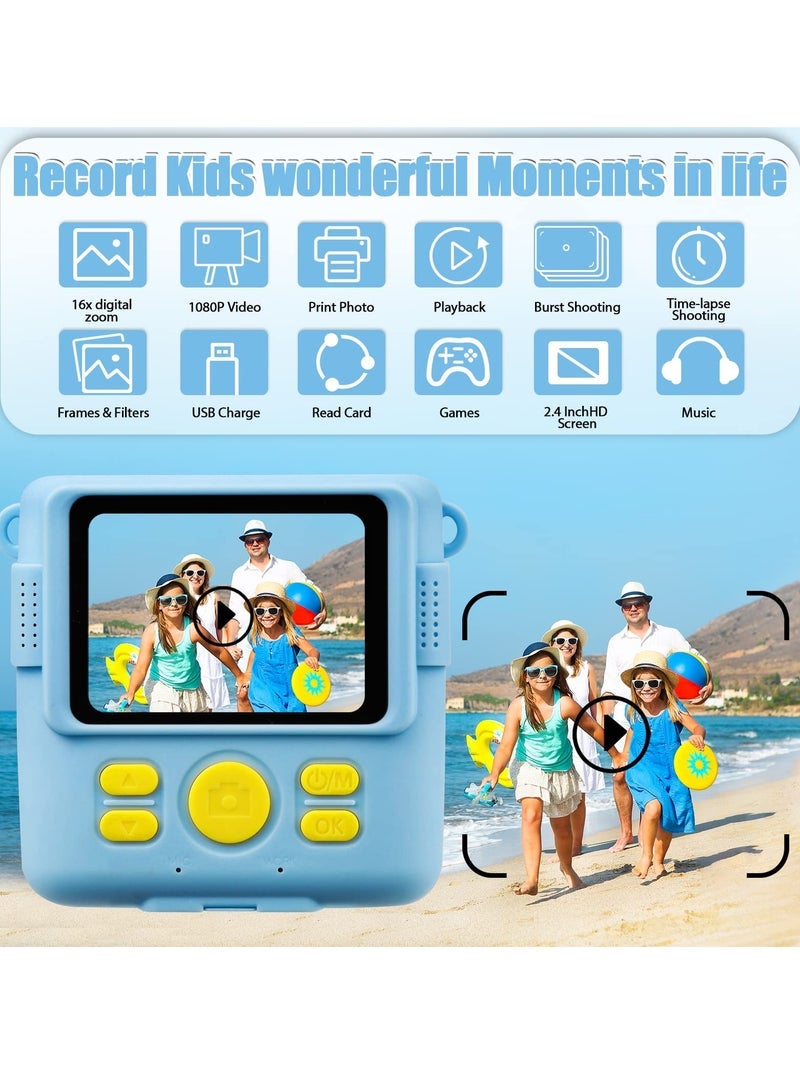 كابتن تيك Kids Camera- Instant Print Camera 1080P 2.4 Inch Screen Digital Children Video Camcorder Camera with 16X Digital Zoom, 32GB TF Card, Colored Pens Included - Image 2