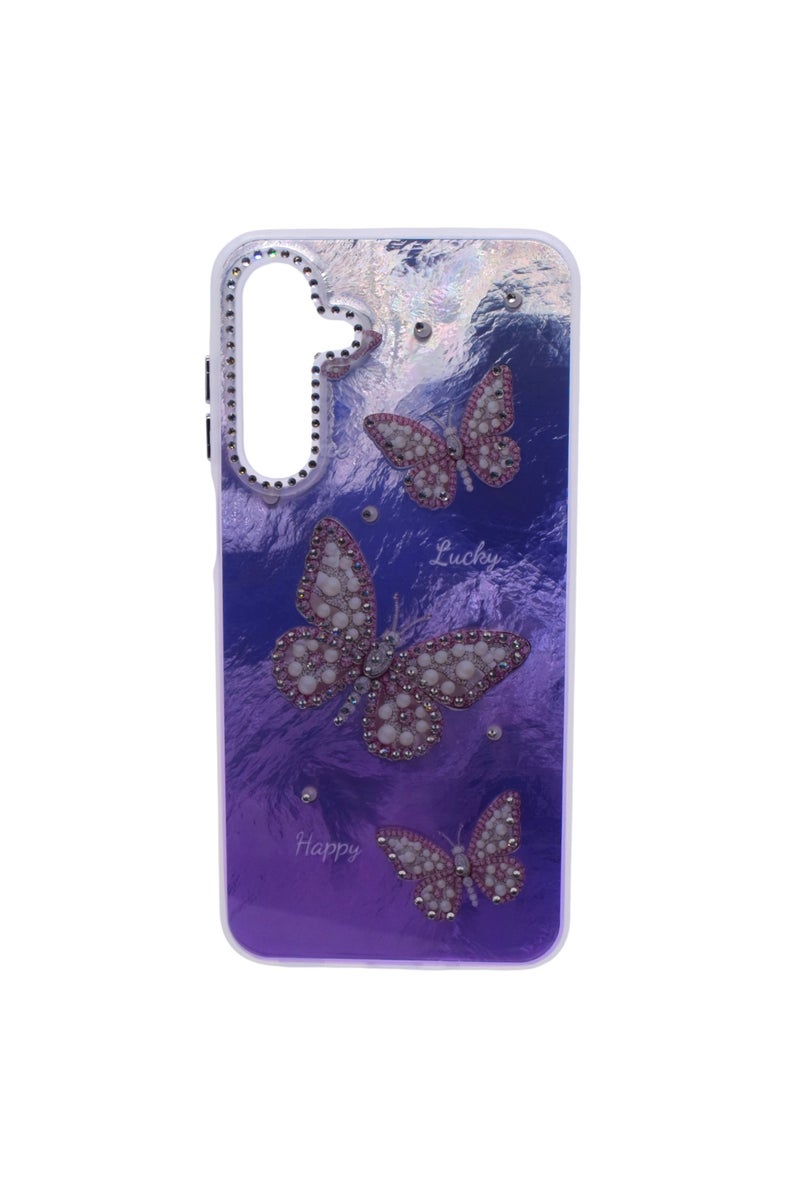 TPU Butterflies and Rhinestones Back Cover Case For Samsung Galaxy A16 - Purple CFS219 - Image 1