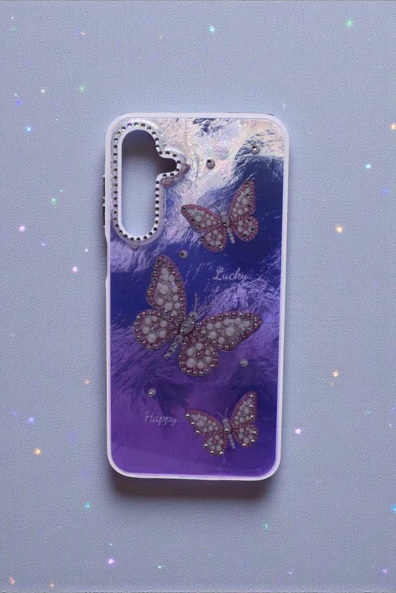 TPU Butterflies and Rhinestones Back Cover Case For Samsung Galaxy A16 - Purple CFS219 - Image 2