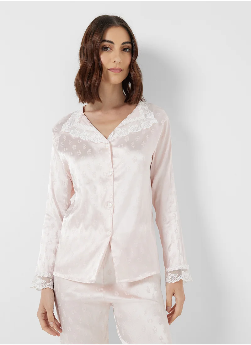 ELLA Pyjama Pant Set With Lace Trim
