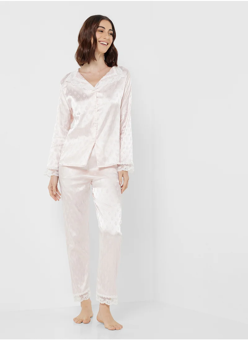 ELLA Pyjama Pant Set With Lace Trim