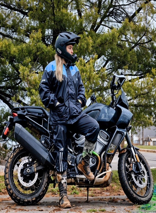 BYKR Waterproof Outdoors Motorcycle Rain Suits for Men & Women Cycling 2-Piece Breathable & Windproof Wet Weather Protection Motocross Rain Gear Reflective Rainwear All Sports Riding Rainsuit Blue S - Image 4