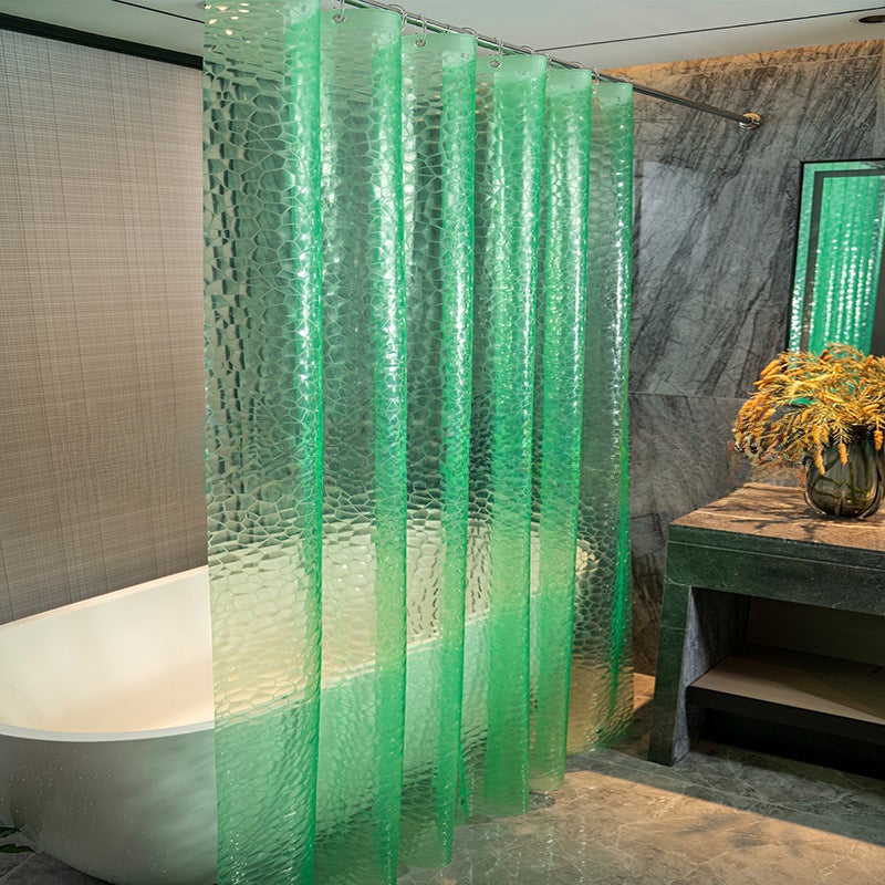 Semi-Transparent Thick Peva Shower Curtain Green water cube/steel button magnet 