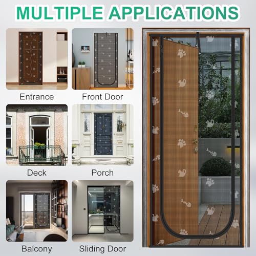 Morikey Reinforced Cat Screen Door, Fits Door Size 32" x 80", Pets Proof Screen Door with Zipper Closure, Durable Cat Resistant Screen Door Mesh for Living Room, Bedroom, Black - Image 3
