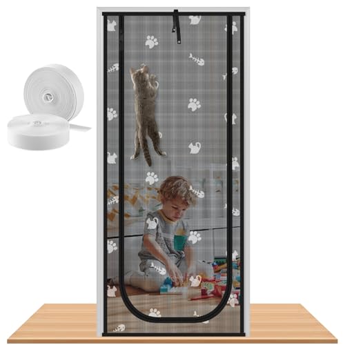 Morikey Reinforced Cat Screen Door, Fits Door Size 32" x 80", Pets Proof Screen Door with Zipper Closure, Durable Cat Resistant Screen Door Mesh for Living Room, Bedroom, Black - Image 1