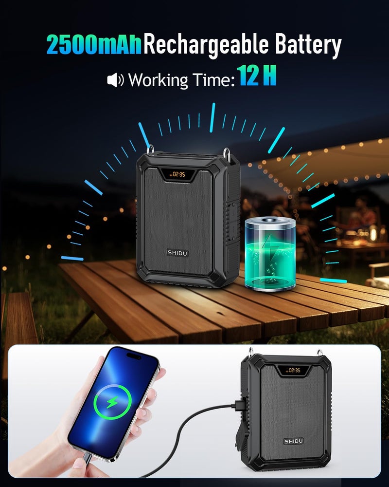 SHIDU 30W Voice Amplifier with Wireless Microphone, IPX6 Waterproof Amplifier Wireless & Wired Microphone Bluetooth Speaker Personal Megaphone for Teachers Meeting Speech Outdoors-M1000 - Image 4