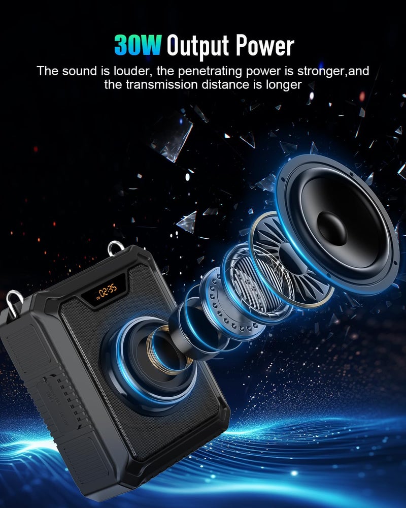 SHIDU 30W Voice Amplifier with Wireless Microphone, IPX6 Waterproof Amplifier Wireless & Wired Microphone Bluetooth Speaker Personal Megaphone for Teachers Meeting Speech Outdoors-M1000 - Image 3