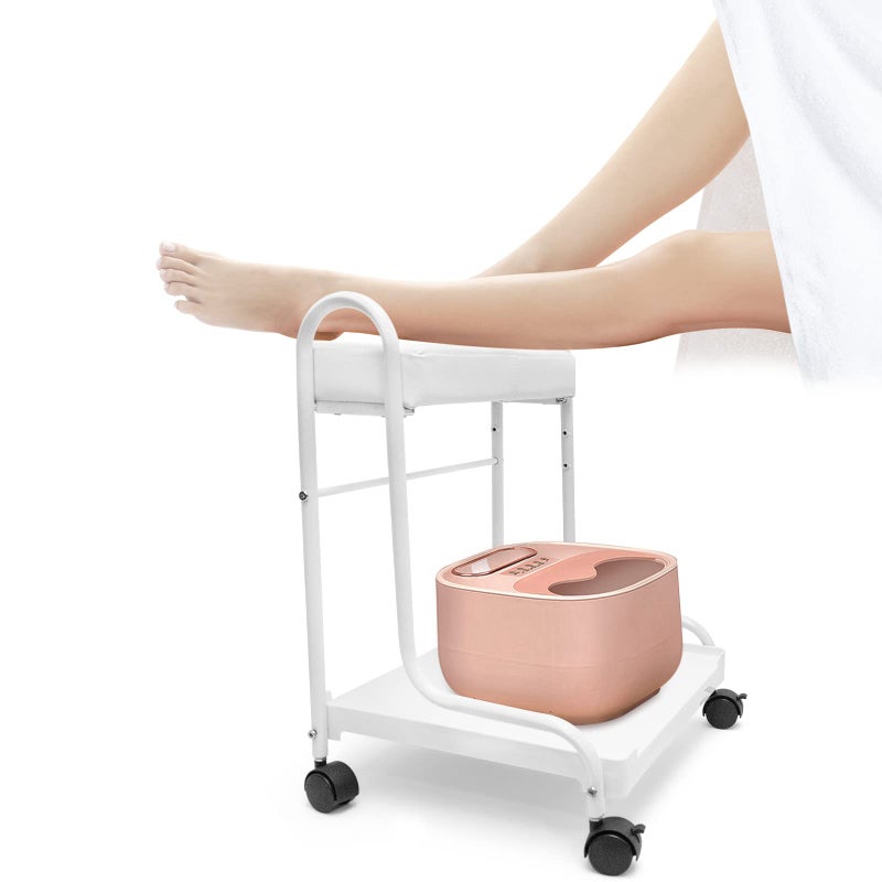 Elitzia Pedicure Manicure Beauty Salon Nail Foot Bath Spa Portable Esthetician Trolley Cart for Foot Rest 3 Adjustable Height PU Cushion Funiture Massage Table Salon Supply Elitzia White