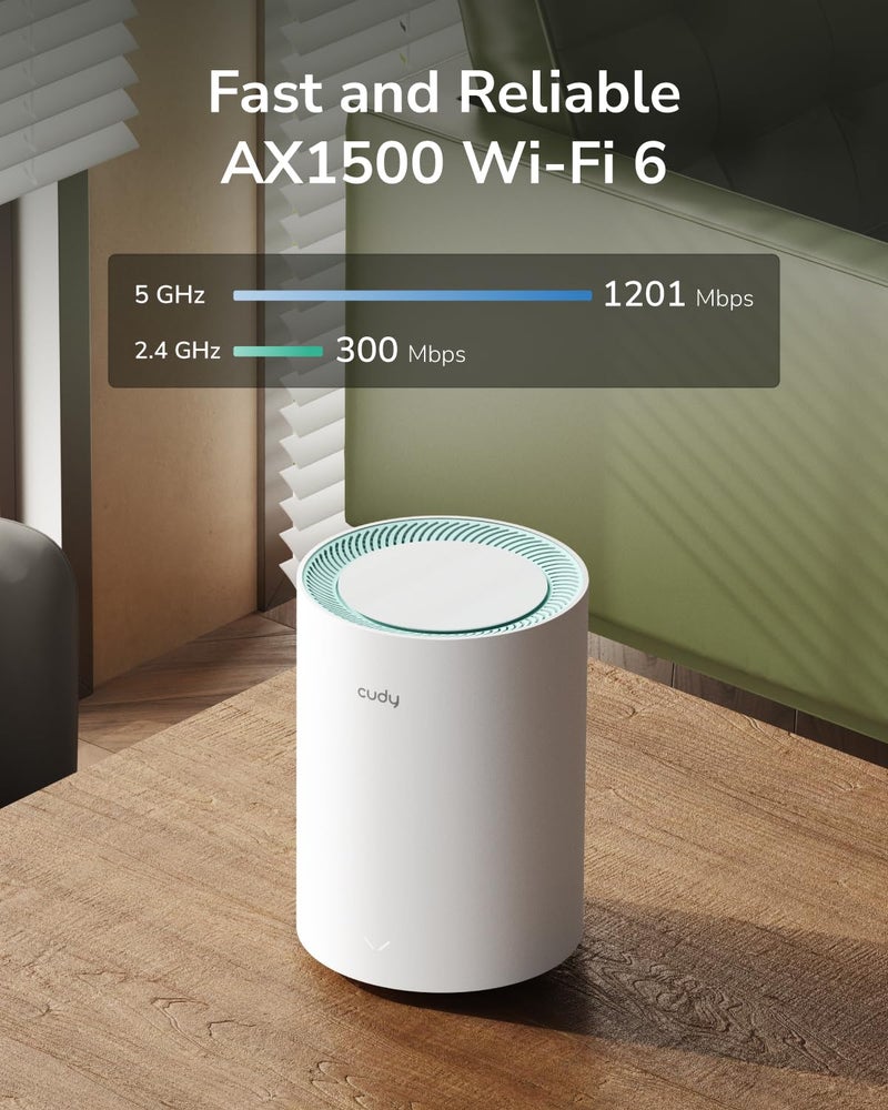 cudy نظام واي فاي ميس AX1500 مزدوج النطاق من كودي، يحل محل أجهزة التوجيه والموسعات، يغطي حتى 2500 قدم مربع، 3 منافذ جيجابت لكل وحدة، يدعم الاتصال عبر الإيثرنت، مجموعة M1500 المكونة من 3 قطع - Image 3