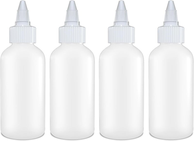 BRIGHTFROM Squeeze Bottles - 4 OZ Empty Plastic Containers for Dressing, Sauces & Condiments | Ketchup, Mustard, Syrup, Oil, Arts and Crafts | Leak Proof, BPA Free, Refillable | Twist Top - Pack of 4 - Image 1
