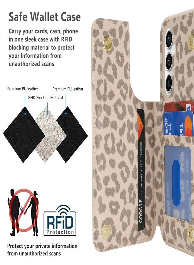 iCoverCase Compatible with Samsung Galaxy S23 FE Case with Card Holder, S23 FE Wallet Case for Women Men [RFID Blocking] PU Leather Protective Phone Case for S23 FE (Beige Leopard) - Image 4