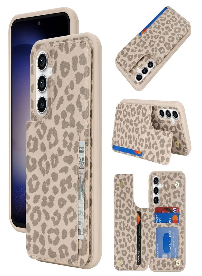 iCoverCase Compatible with Samsung Galaxy S23 FE Case with Card Holder, S23 FE Wallet Case for Women Men [RFID Blocking] PU Leather Protective Phone Case for S23 FE (Beige Leopard) - Image 1