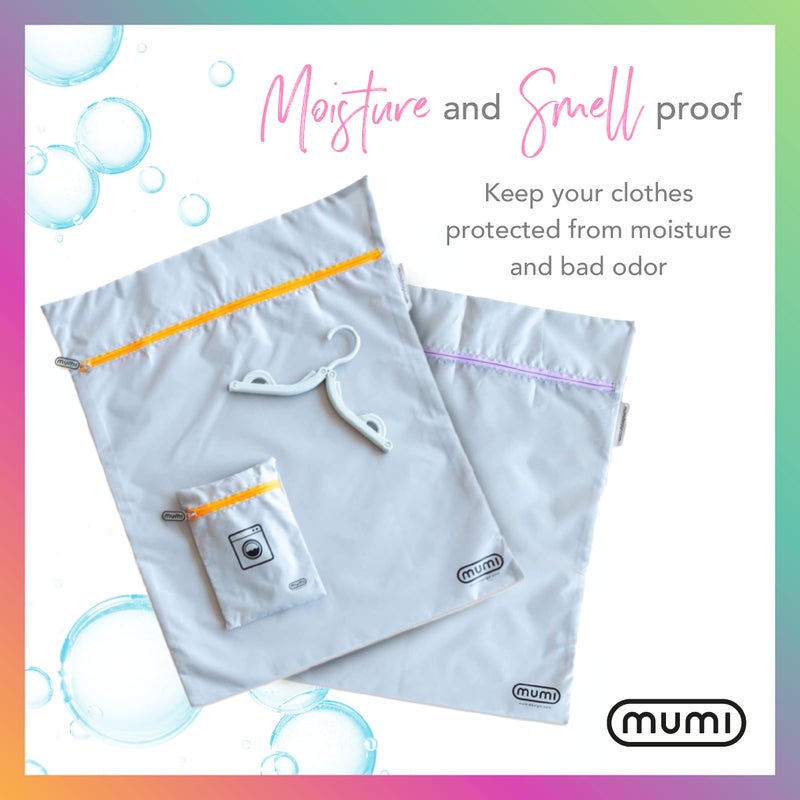 MUMI حقيبة غسيل للسفر من مومي، أكياس غسيل مقاومة للرطوبة والرائحة، تفصل الغسيل عن الملابس النظيفة مع شماعة قابلة للطي وحقيبة خارجية - Image 3