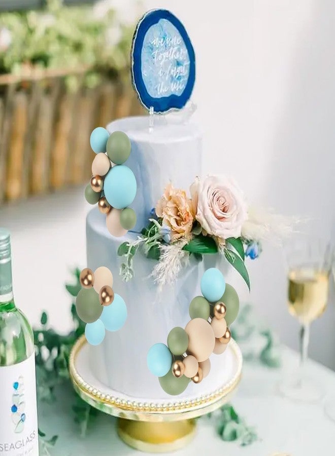 CORNER LACE 52 Pcs Boho Theme Ball Cake Decorations - Blue Green Khaki Gold Ball Dessert Picks & Cupcake Toppers, Wedding Bridal Shower Birthday Party Baby Shower Gender Reveal Cake Supplies - Image 2