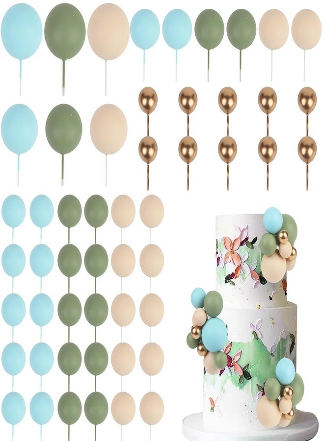 CORNER LACE 52 Pcs Boho Theme Ball Cake Decorations - Blue Green Khaki Gold Ball Dessert Picks & Cupcake Toppers, Wedding Bridal Shower Birthday Party Baby Shower Gender Reveal Cake Supplies - Image 1