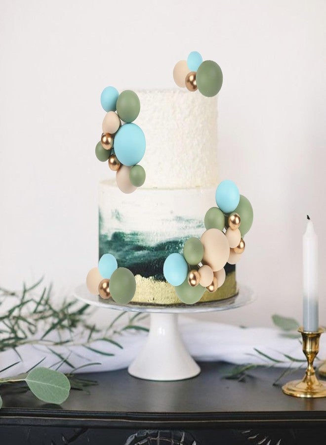 CORNER LACE 52 Pcs Boho Theme Ball Cake Decorations - Blue Green Khaki Gold Ball Dessert Picks & Cupcake Toppers, Wedding Bridal Shower Birthday Party Baby Shower Gender Reveal Cake Supplies - Image 4