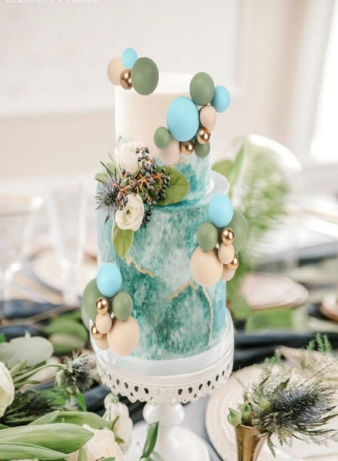CORNER LACE 52 Pcs Boho Theme Ball Cake Decorations - Blue Green Khaki Gold Ball Dessert Picks & Cupcake Toppers, Wedding Bridal Shower Birthday Party Baby Shower Gender Reveal Cake Supplies - Image 3