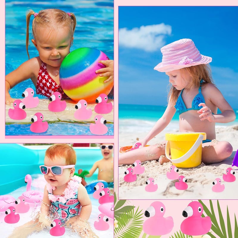 Jerify Flamingo Rubber Duck Bulk Rose Pink Light Pink Flamingo Bath Floating Toys Summer Beach Rubber Ducks for Shower Toys Party Favors Decor Classroom Prize with Storage Bag48 Pcs - Image 5