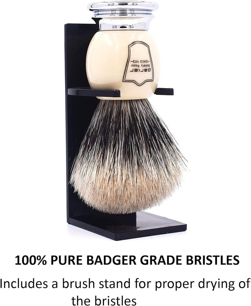 Parker Safety Razor Parker Pure Badger Shaving Brush with Faux Ivory & Chrome Handle + Stand | 22mm Knot for Rich Lather | Handcrafted Shaving Tool for Cream or Soap | Classic Wet Shaving Brush | Iconic Brand - Image 3