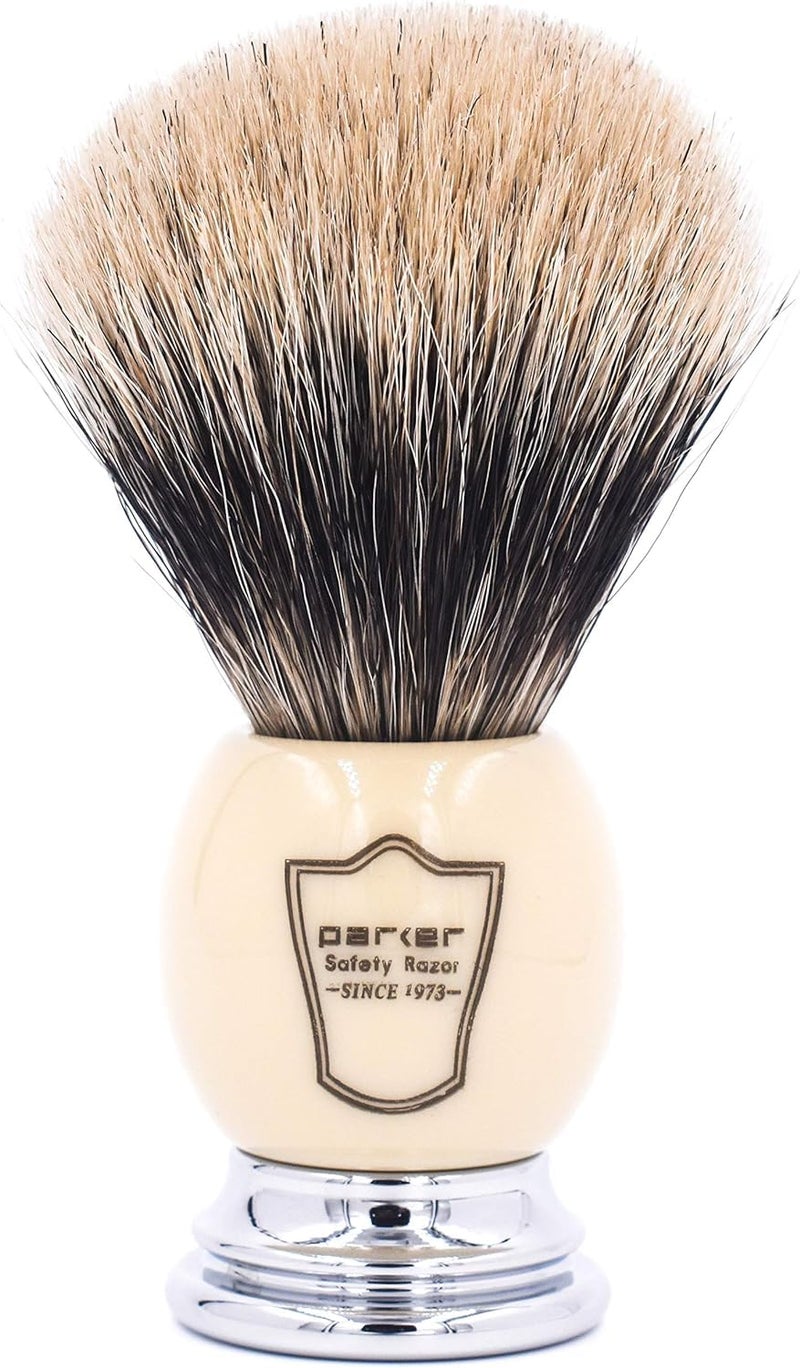 Parker Safety Razor Parker Pure Badger Shaving Brush with Faux Ivory & Chrome Handle + Stand | 22mm Knot for Rich Lather | Handcrafted Shaving Tool for Cream or Soap | Classic Wet Shaving Brush | Iconic Brand - Image 2