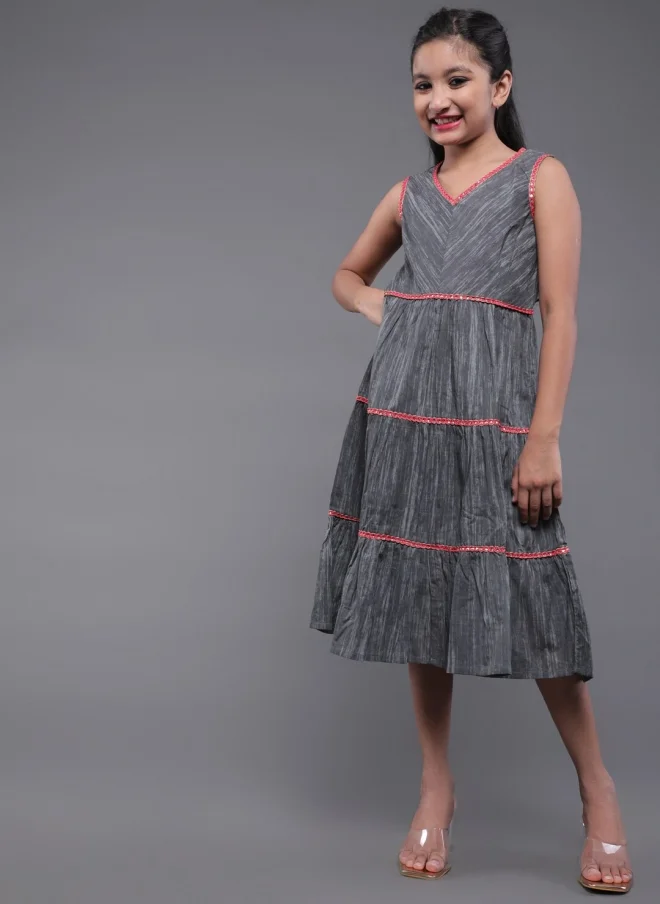 AKS Grey Abstract Printed Empire Midi Dress for Girls