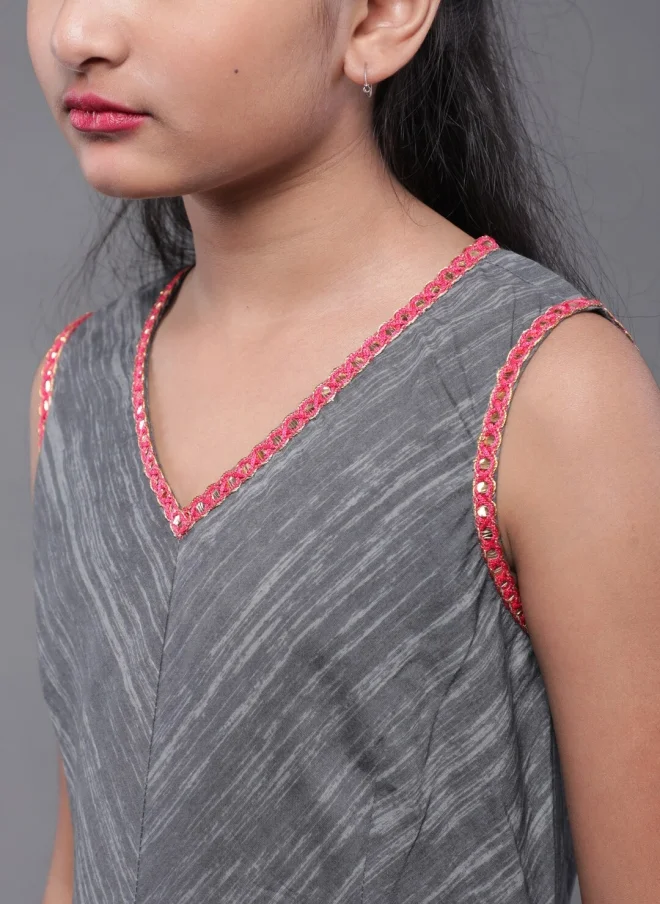 AKS Grey Abstract Printed Empire Midi Dress for Girls
