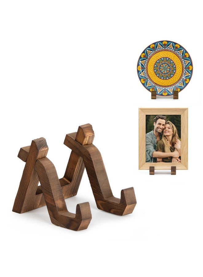 ANBOXIT Plate Display Stand, 4 Inch Plate Holder for Displaying, Decorative Picture Frame Dish Photo Plaque Platter Wood Stand - Image 1