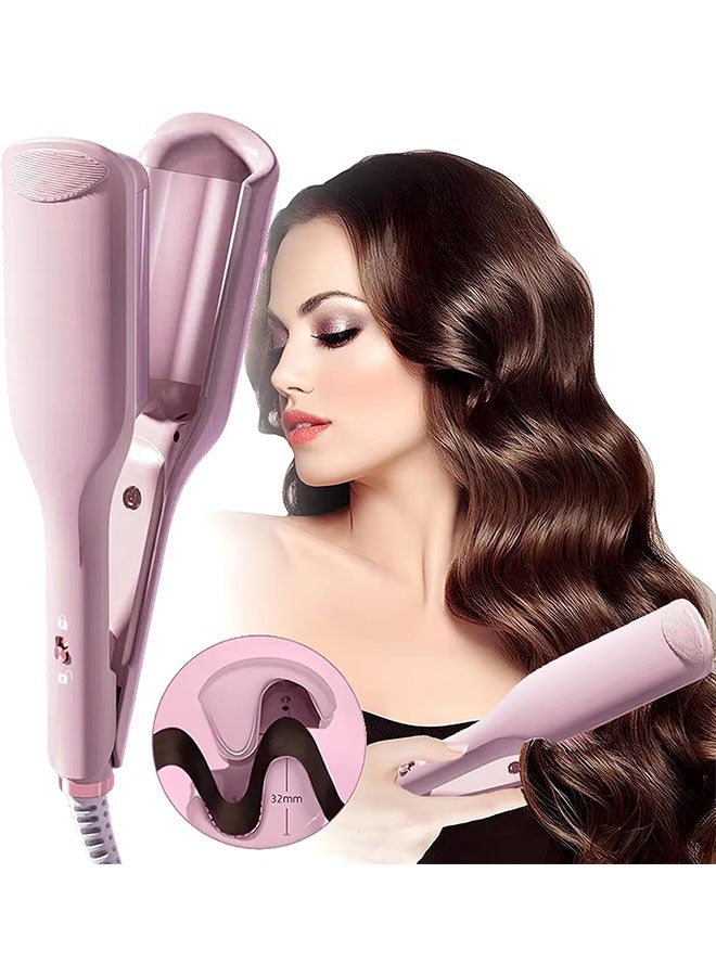 Beauenty Waver Curling Iron, 1.25 Inch 2 Barrel Double Negative Ion Curling Wand, 11 Adjustable Temperature, 30S Rapid Heating Curling Wand, Hair Curler Tool for Wide Deep Waves (Pink)  - Image 1