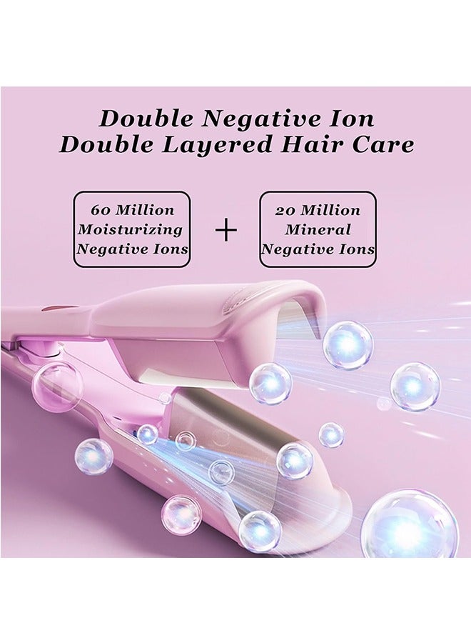 Beauenty Waver Curling Iron, 1.25 Inch 2 Barrel Double Negative Ion Curling Wand, 11 Adjustable Temperature, 30S Rapid Heating Curling Wand, Hair Curler Tool for Wide Deep Waves (Pink)  - Image 3